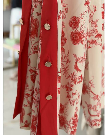 Sahoco — Calça creme flores rosa (Detalhe)