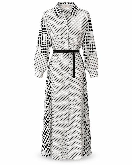 Liu Jo — Vestido camiseiro riscas e bolas (A peça)
