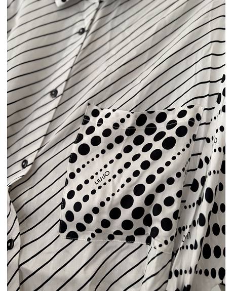 Liu Jo — Vestido camiseiro riscas e bolas (Detalhe)