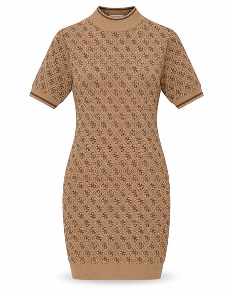 Guess — Vestido malha creme logotipado (A peça)