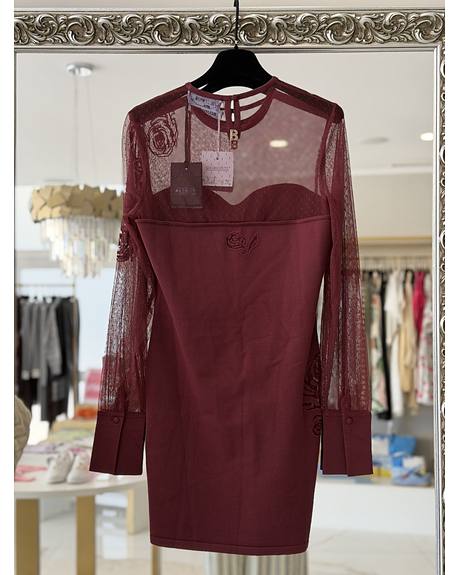 Liu Jo — Vestido bordeaux mangas tule (Na loja)