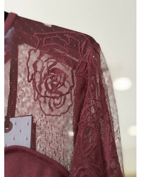 Liu Jo — Vestido bordeaux mangas tule (Detalhe)