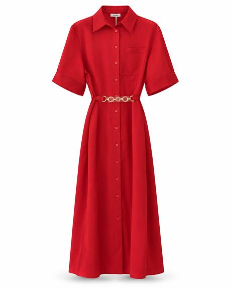 Fracomina — Vestido camiseiro vermelho c/ cinto (A peça)