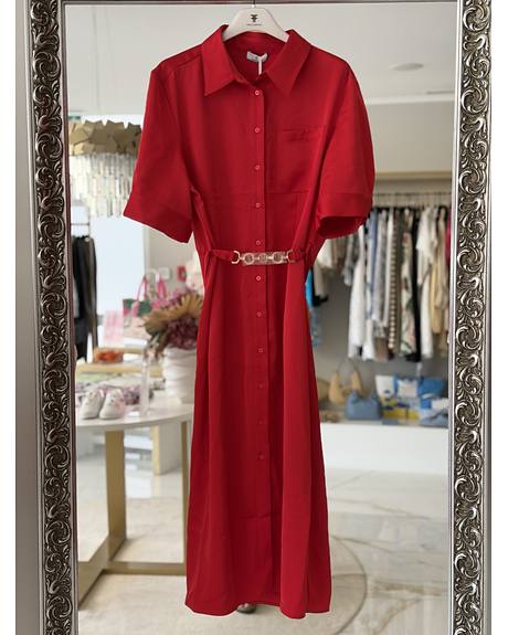 Fracomina — Vestido camiseiro vermelho c/ cinto (Na loja)