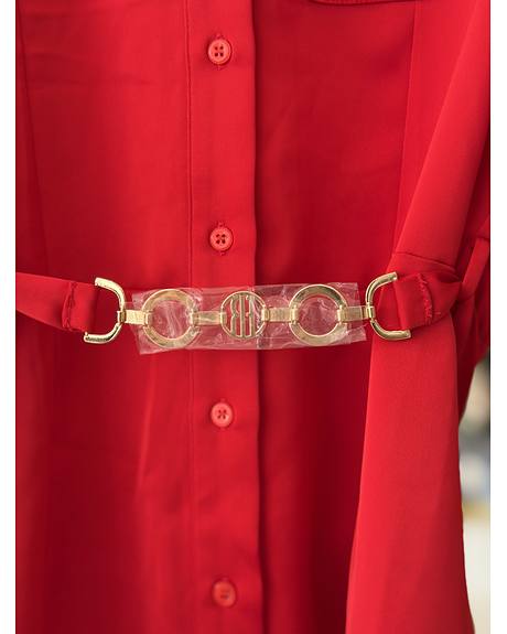 Fracomina — Vestido camiseiro vermelho c/ cinto (Detalhe)
