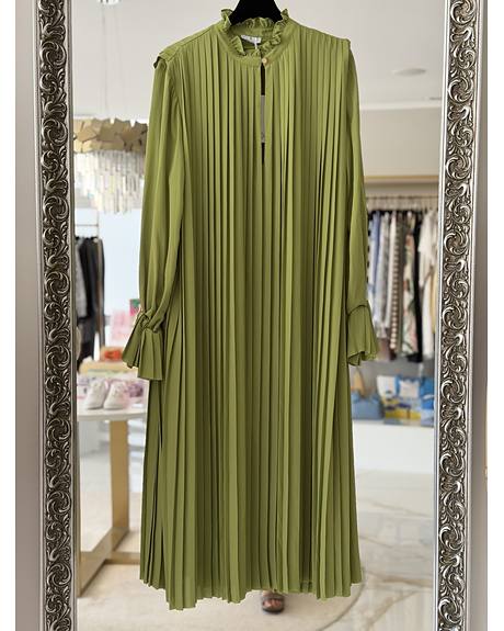 Fracomina — Vestido verde pregas cinto preto (Na loja)