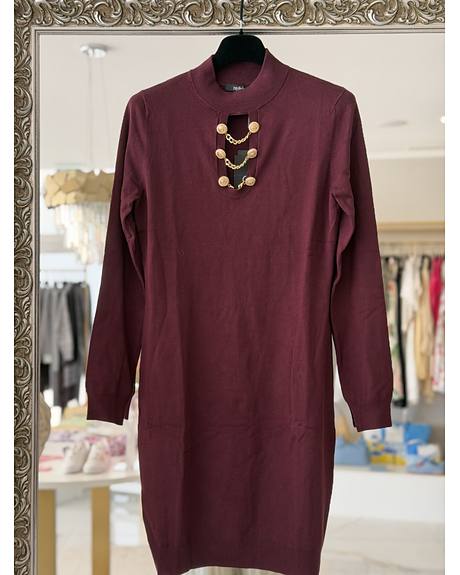 Relish — Vestido malha bordeaux botões (Na loja)