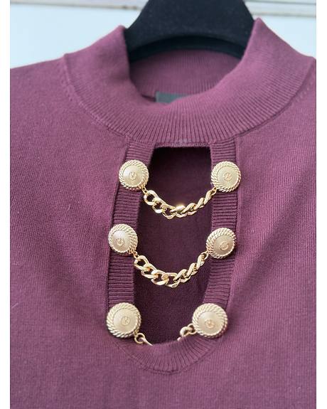 Relish — Vestido malha bordeaux botões (Detalhe)