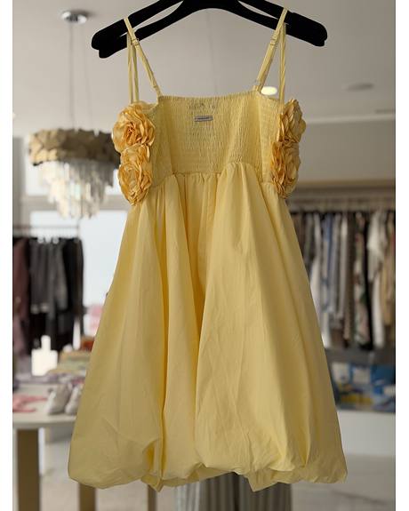 Handycraft — Vestido curto amarelo flores (Na loja)