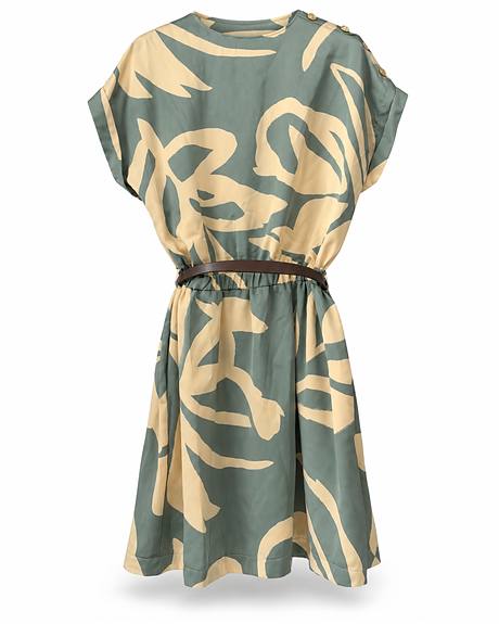 Beija-Flôr — Vestido verde/creme estampado (A peça)