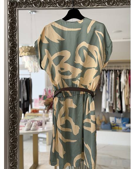 Beija-Flôr — Vestido verde/creme estampado (Na loja)