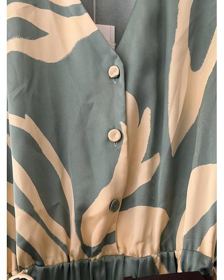 Beija-Flôr — Vestido verde/creme estampado (Detalhe)